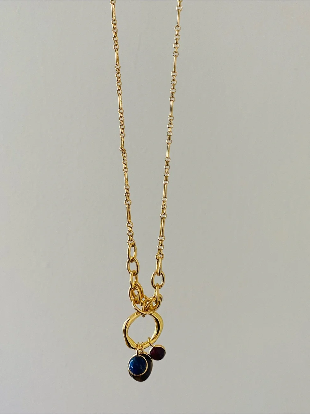 $88 NWT Madewell Semiprecious Tiger's Eye Lapis Stone Gold Chain Charm Necklace - Picture 5 of 12